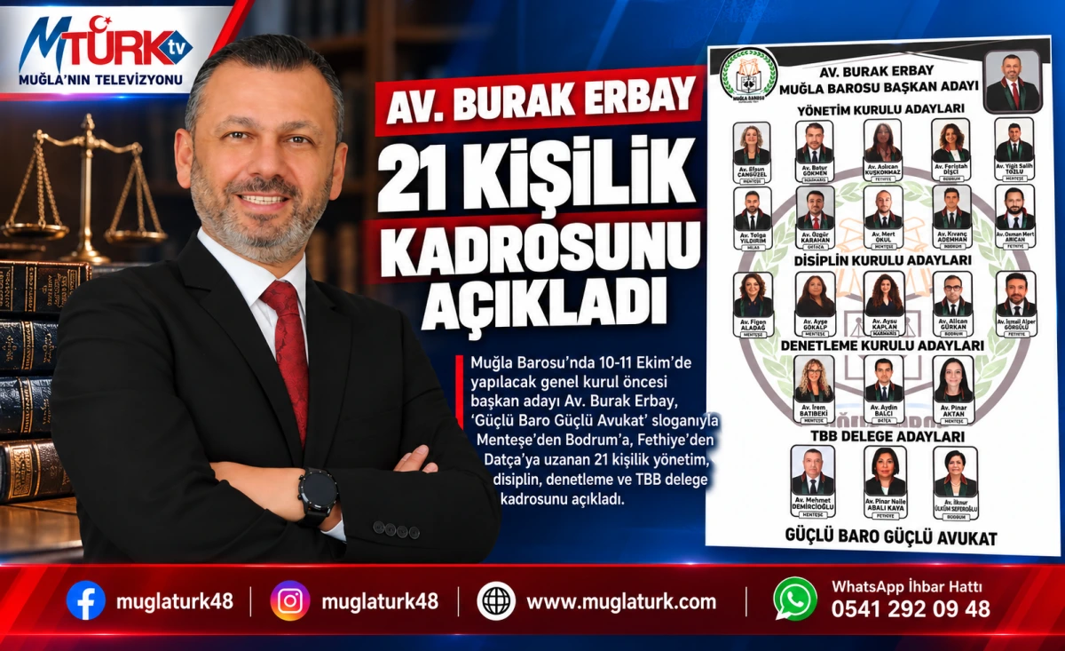 Muğla Barosu Seçimi: Burak Erbay'dan 21 Kişilik Kadro